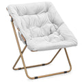 MoNiBloom Square Folding Faux Fur Saucer Chair for Bedroom Living Room Dorm Garden Courtyard Foldable Metal Frame Oversized Larg