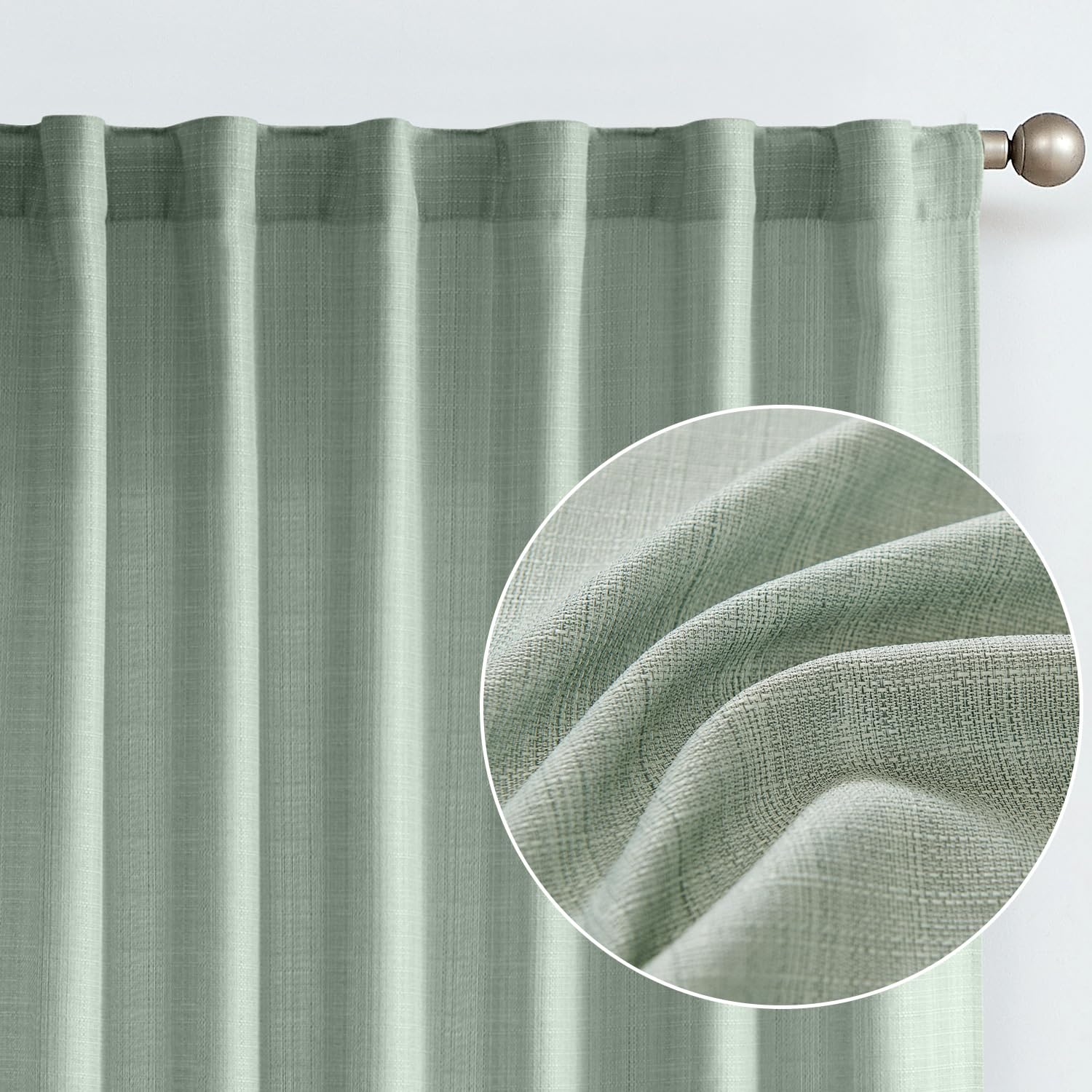 jinchan Linen Textured Curtains 63 Inch Length Green Curtains for Living Room Farmhouse Country Curtains Casual Weave Back Tab D