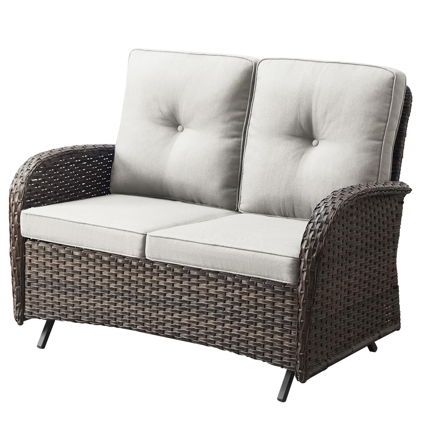 Belord Outdoor Glider Bench Patio Loveseat - 500 Lbs Weight Capacity 2 Seater Wicker Sofa, Small Porch Glider Furniture All Weat
