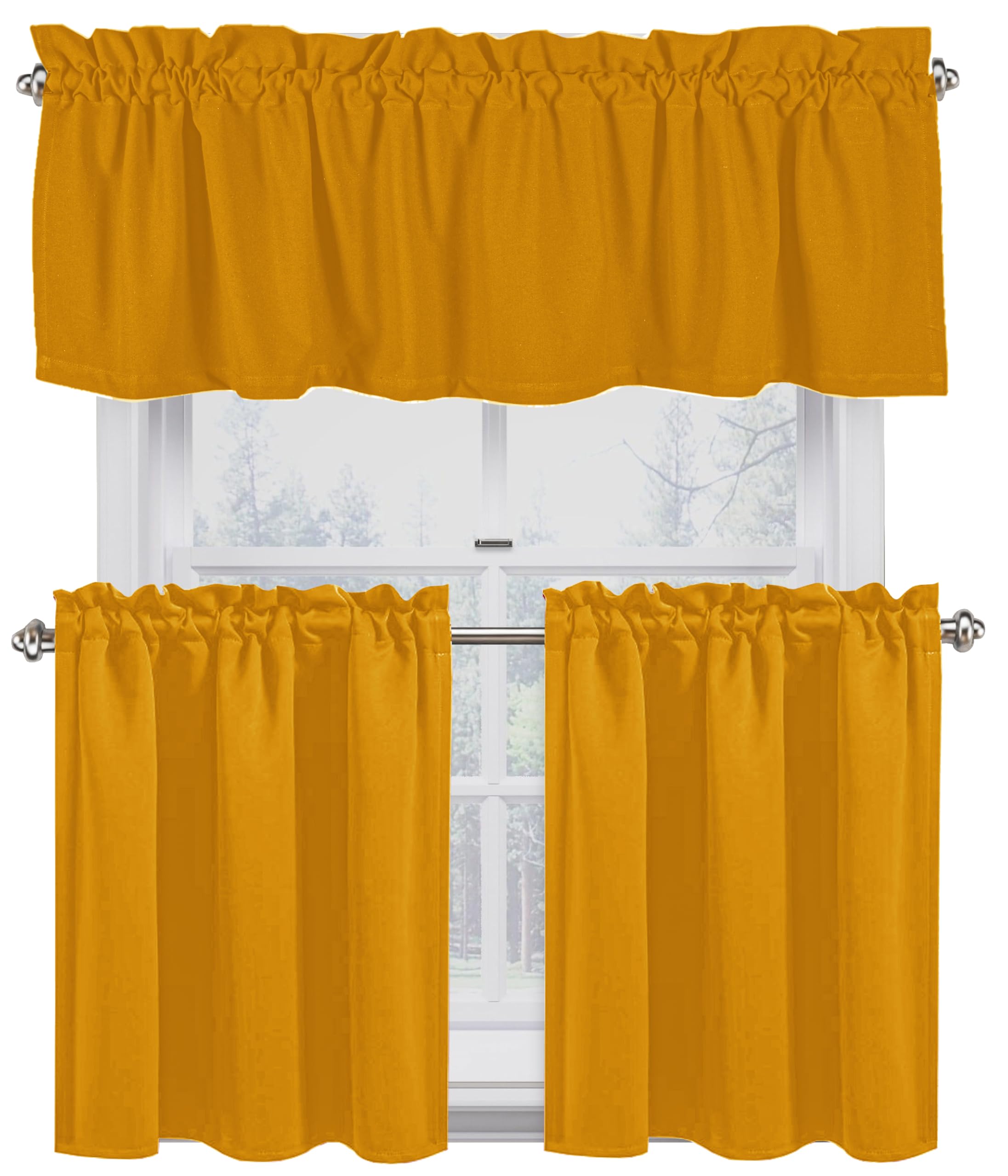 Native Fab 3 Pieces Window Curtain Tiers 26x36 and Valance 54x18 Set - Rod Pocket - Semi Sheer - Farmhouse Half Curtain for Kitc