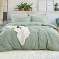 EMME 100% Washed Cotton Duvet Cover Twin Size Sage Green, 2-Piece Soft Comforter Cover Linen Like Bedding Set, No Comforter, 68x