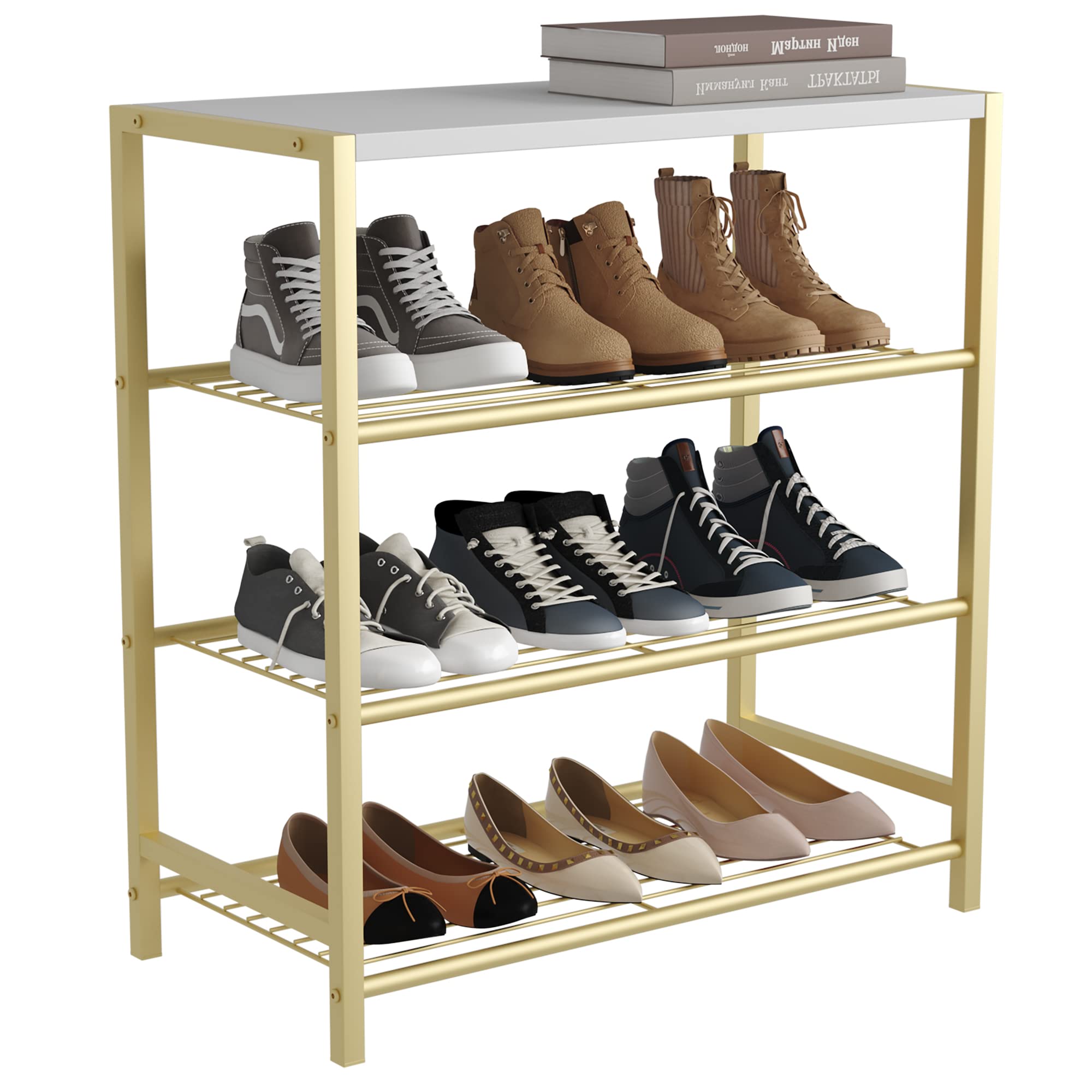 HOMEFORT 4-Tier Shoe Rack, Shoe Storage Shelf, Industrial Shoe Tower, Narrow Shoe Organizer for Closet Entryway, Small Shoe Rack