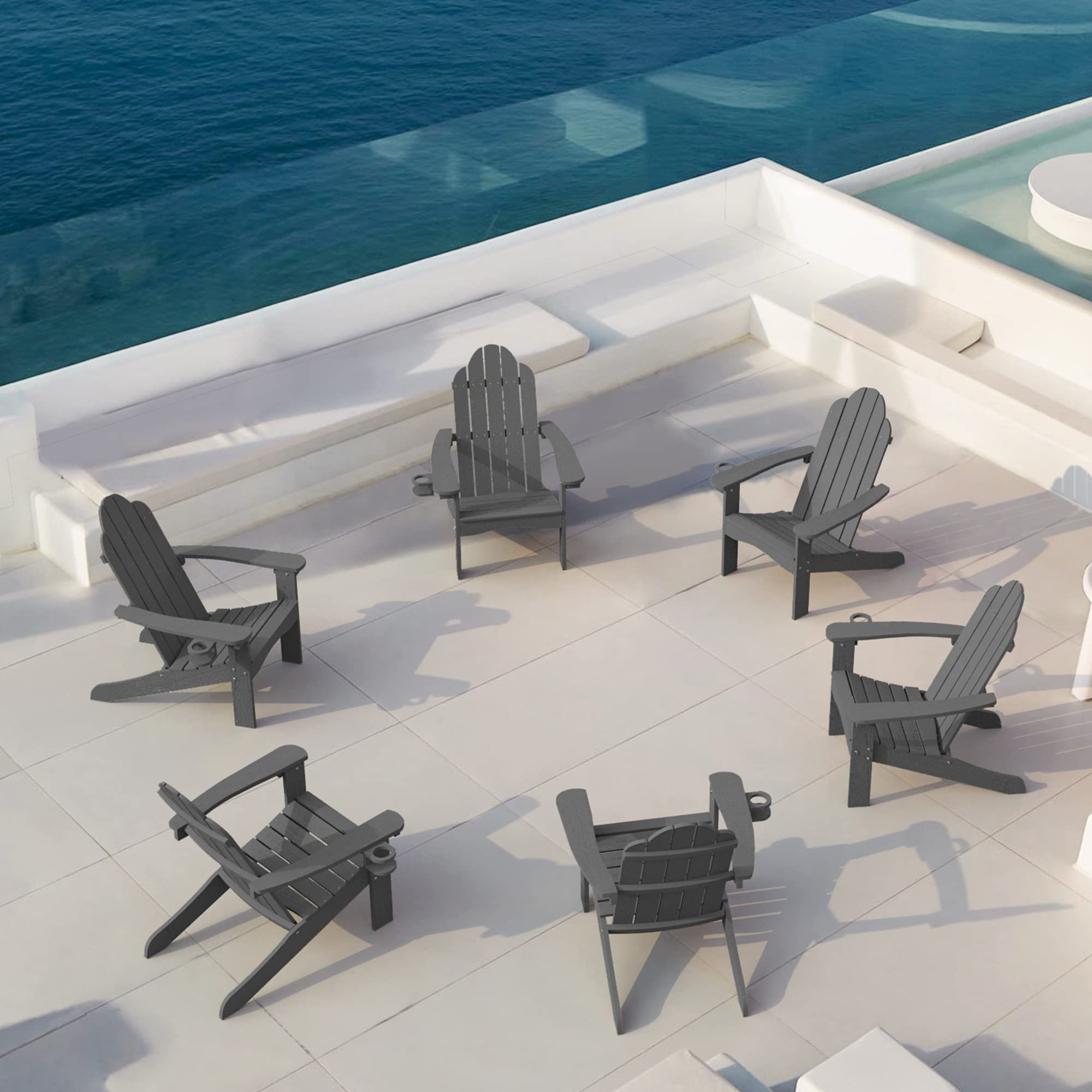 LUE BONA HDPS Adirondack Chairs Set of 6, Dark Gray Adirondack Chairs with Cup Holder, 350lbs Modern Adirondack Chair Weather Re