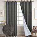 Diraysid 100% Blackout Curtains Dark Grey Linen Curtains for Bedroom Grommet Thermal Insulated Room Darkening Drapes (2 Panels, 