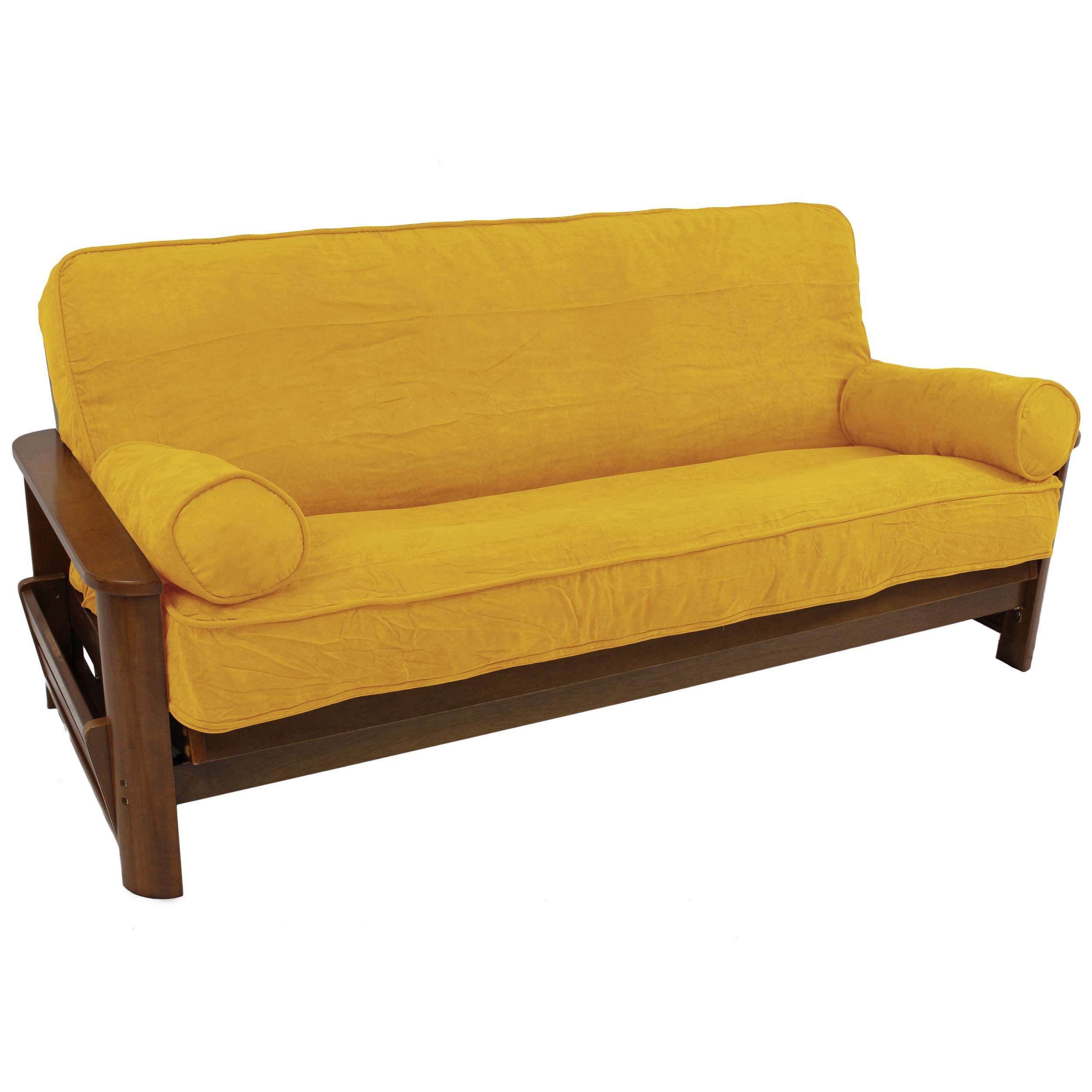 Blazing Needles Solid Microsuede Double Corded 8 to 9 Futon Cover Set with 2 Bolster Pillows (Set of 3), Full, Lemon
