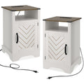 Fansafurn Nightstand Charging Station Tall Farmhouse End Table for Bedroom, Living Room, 16 D x 16 W x 25 H(Set of 2), White and