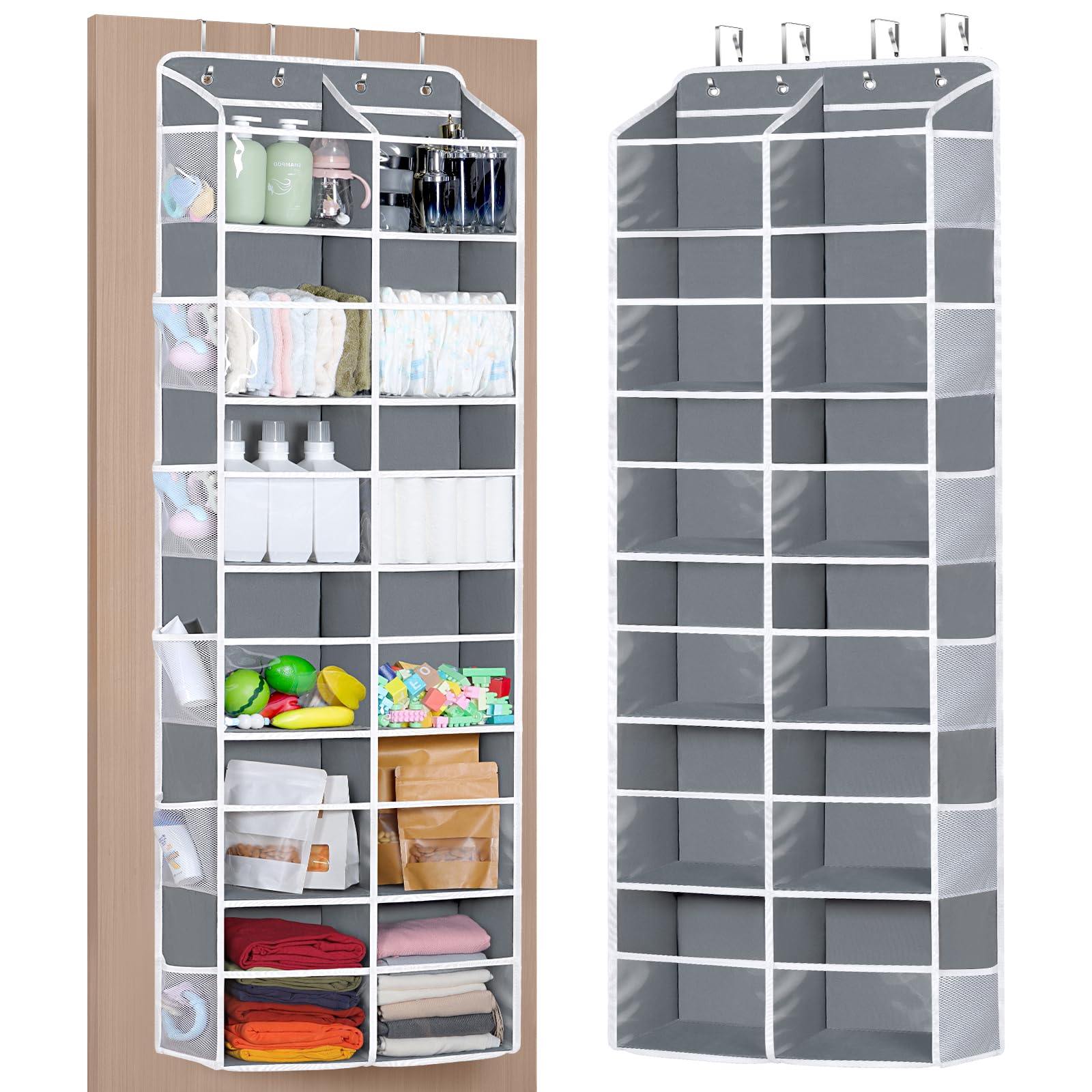 Univivi Over the Door Organizer, 6 Tiers Behind Door Storage with Clear Deep Pockets Hanging Organizer for Closet, Bedroom, Nurs
