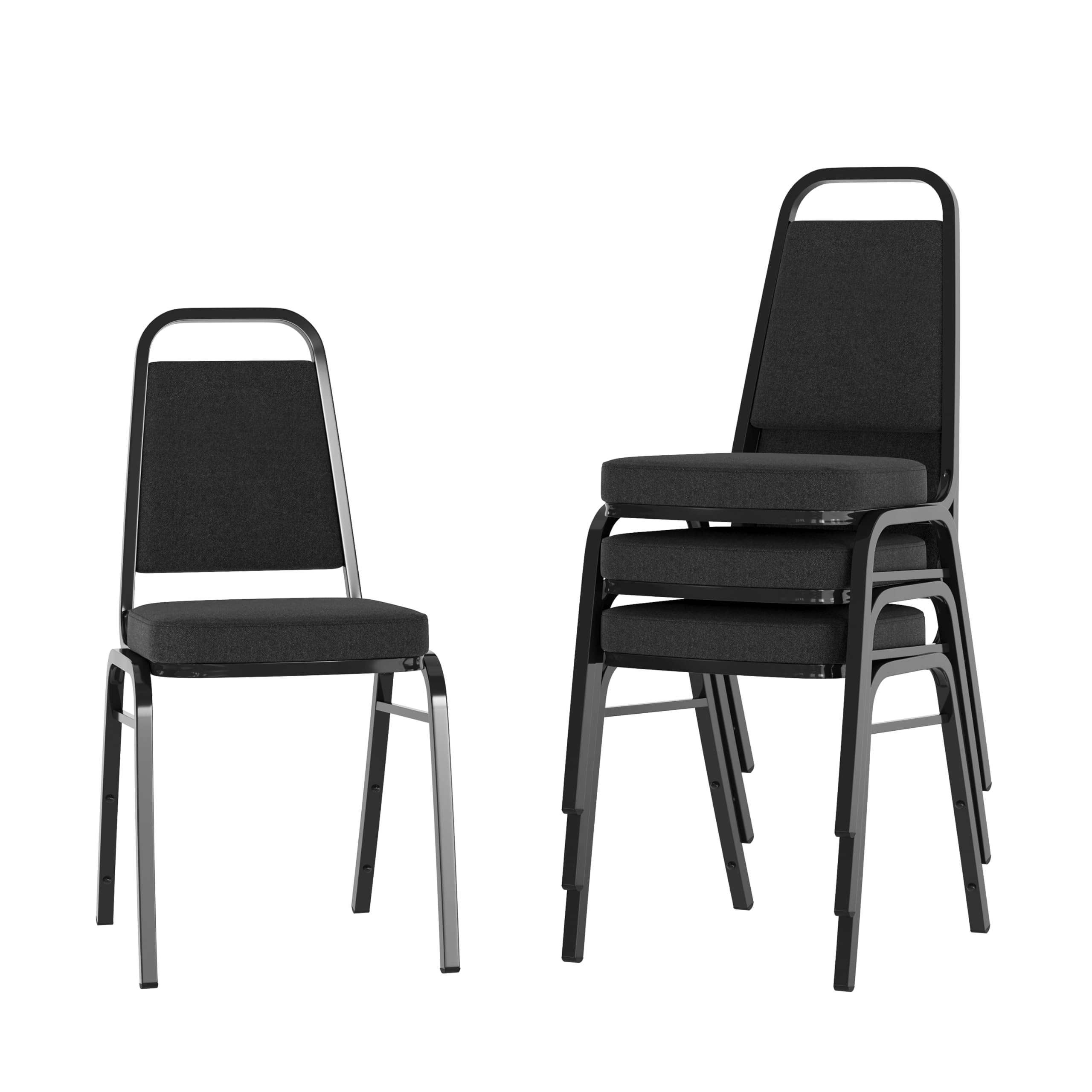 Flash Furniture 4 Pack Hercules Series Trapezoidal Back Stacking Banquet Chair with 2.5 Thick Seat in Black Fabric - Black Frame