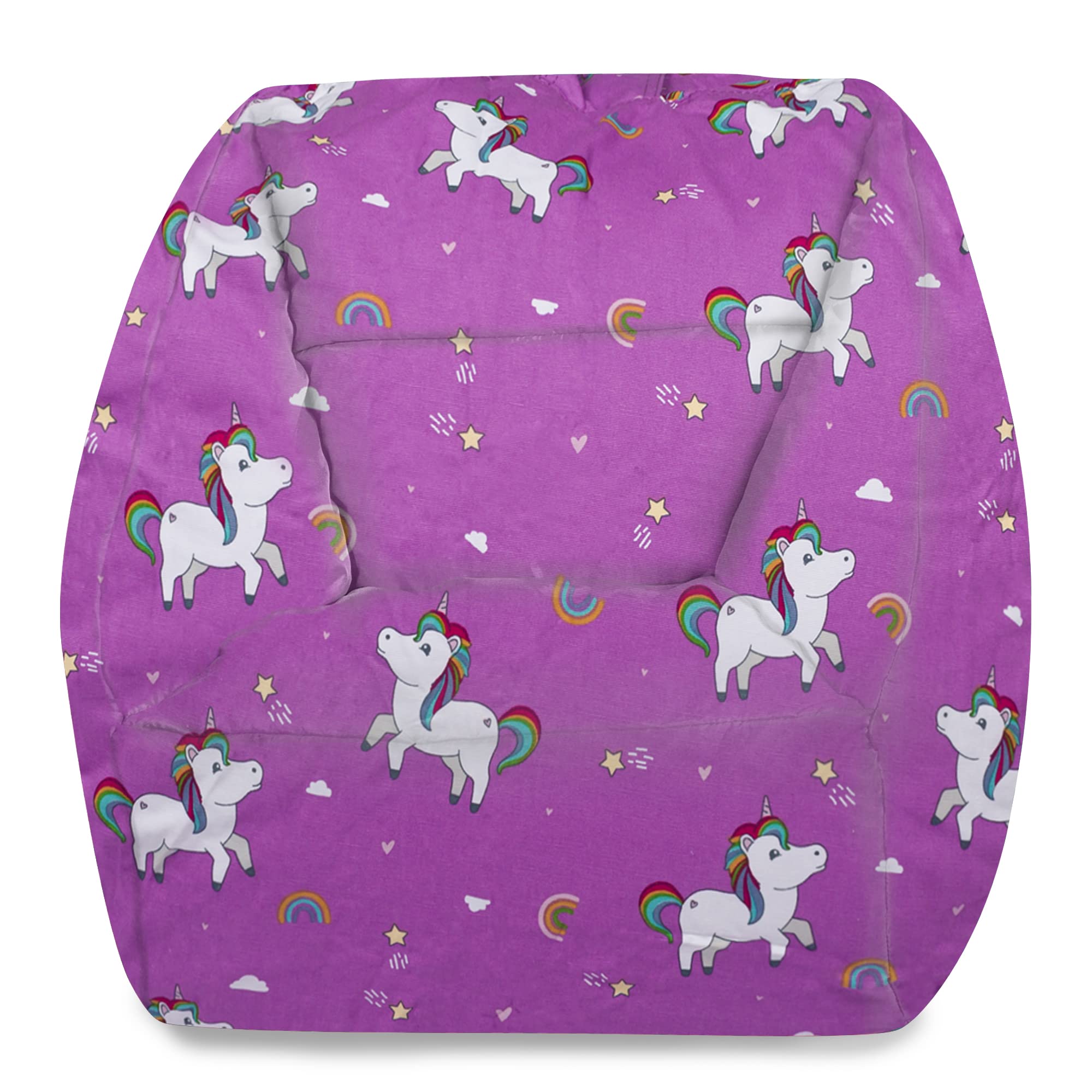 Posh Creations Structured Comfy Bean Bag Chair for Gaming, Reading, and Watching TV, Coronado Chair, Canvas - Unicorn and Rainbo