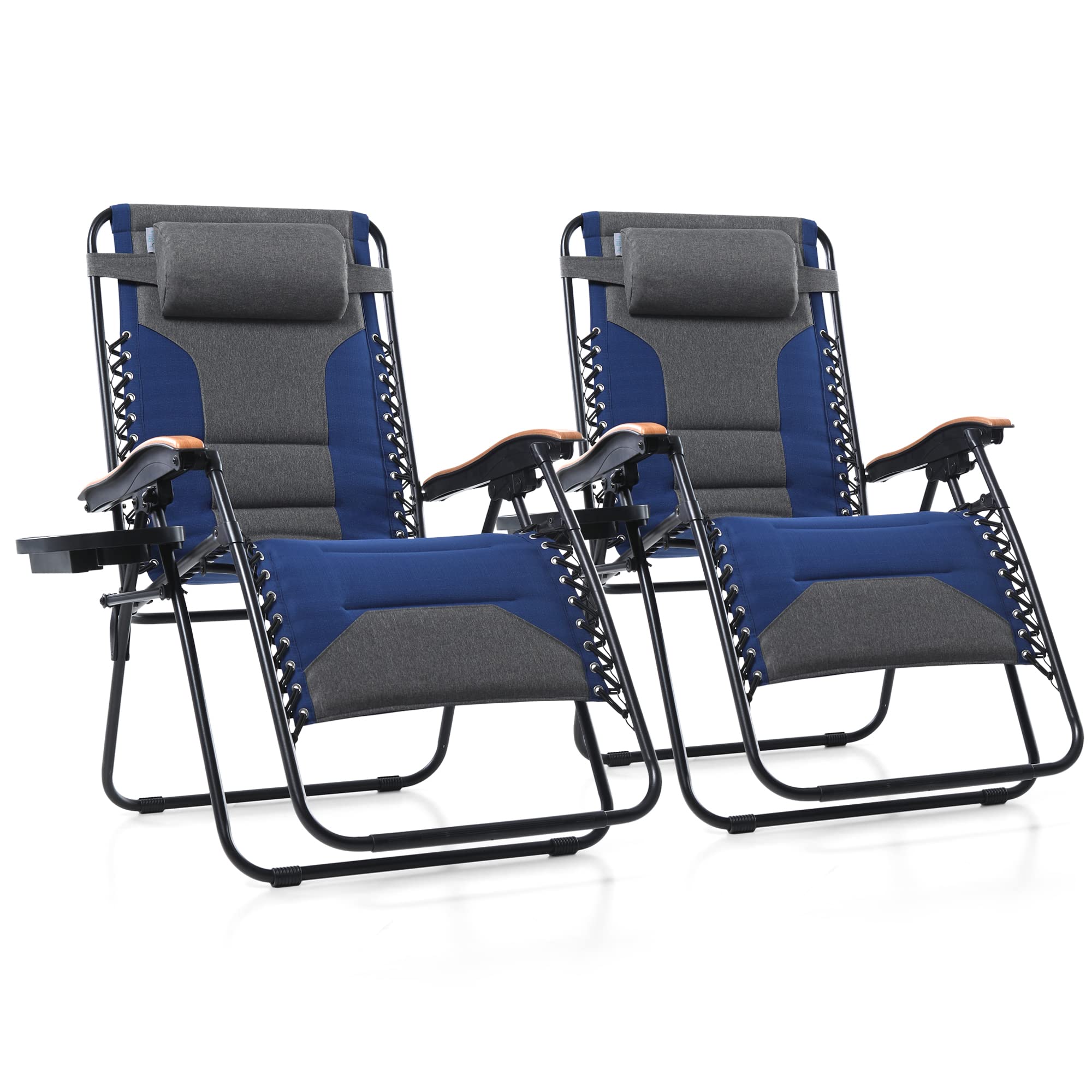 PHI VILLA XXL Oversized Padded Zero Gravity Chair, Foldable Patio Recliner, 30  Wide Seat Anti Gravity Lounger with Cup Holder, 