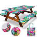 RNOONY 6ft Polyester Picnic Table Cover with Bench Covers Windproof & Waterproof Tablecloth, Perfect for Camping Gifts & RV Esse