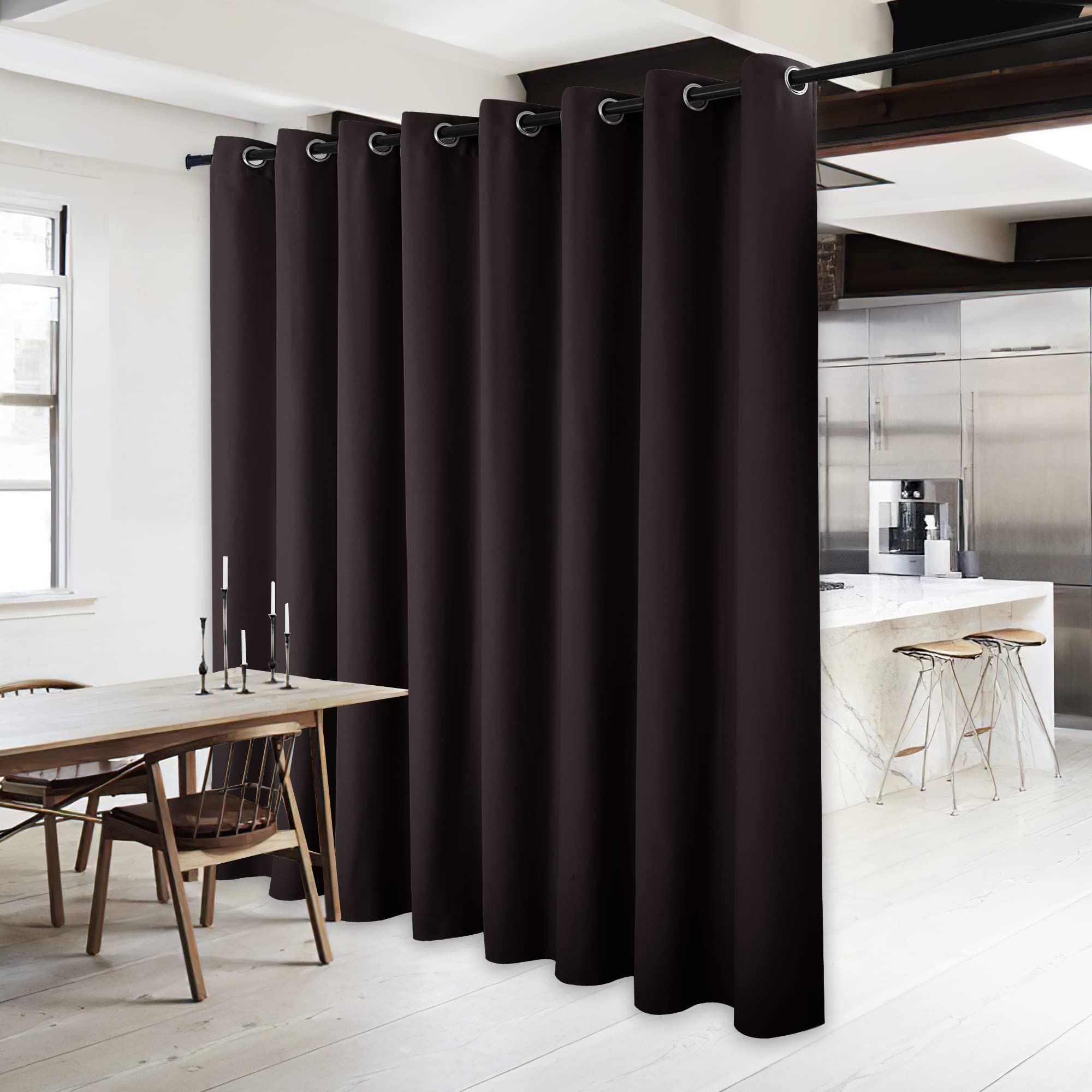 NICETOWN Room Darkening Grommet Panel - (120 inches Width, Toffee Brown, 1 Panel) Extra Wide Space Divider Curtain 84 inches Lon