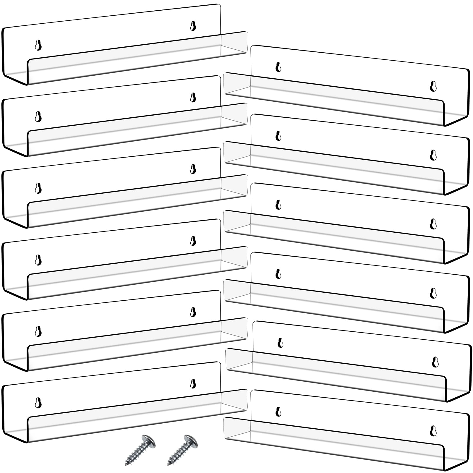 Blulu 8 Packs 14 Inch Acrylic Floating Shelf Wall Mounted Invisible Acrylic Shelf Ledge Floating Bookshelf for Living Room Offic
