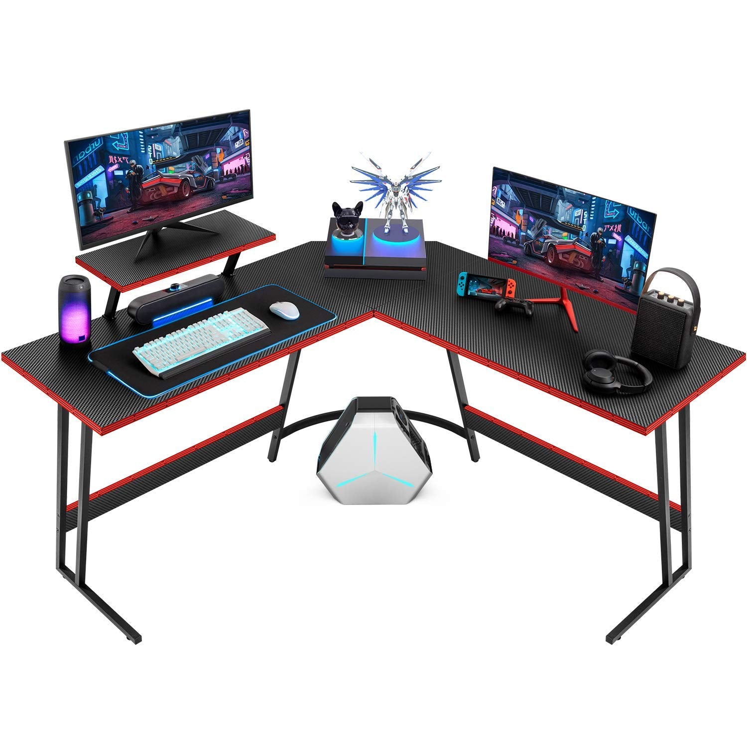 Homall L Shaped Gaming Desk Computer Corner Desk PC Gaming Desk Table with Large Monitor Riser Stand for Home Office Sturdy Writ