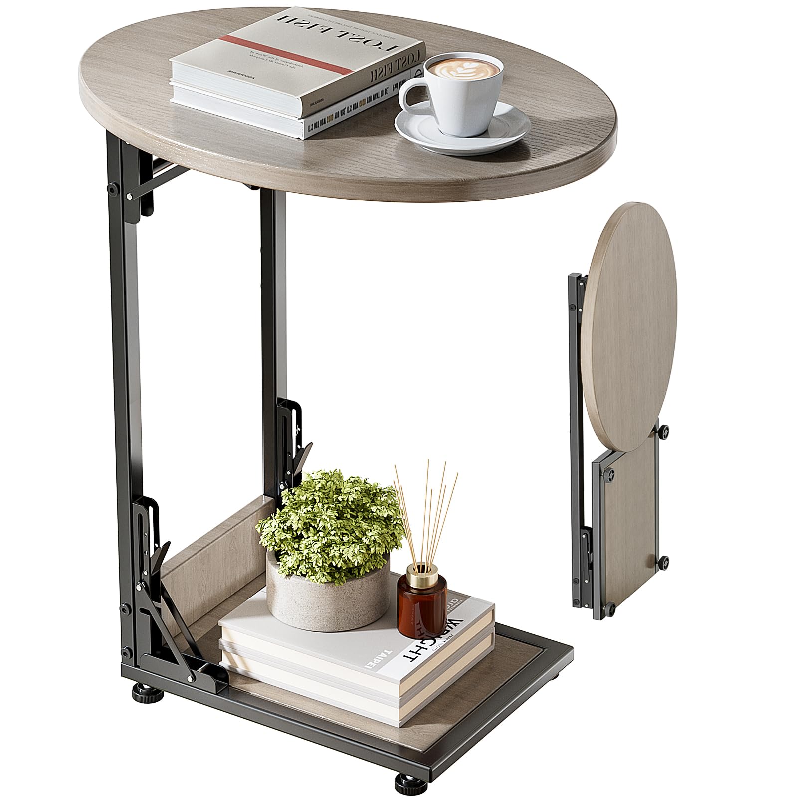 Elbourn Folding Side Table End Couch Tables,Metal Frame C-Shaped TV Stand for Sofa Living Bedroom Bedside Coffee Small Spaces (G