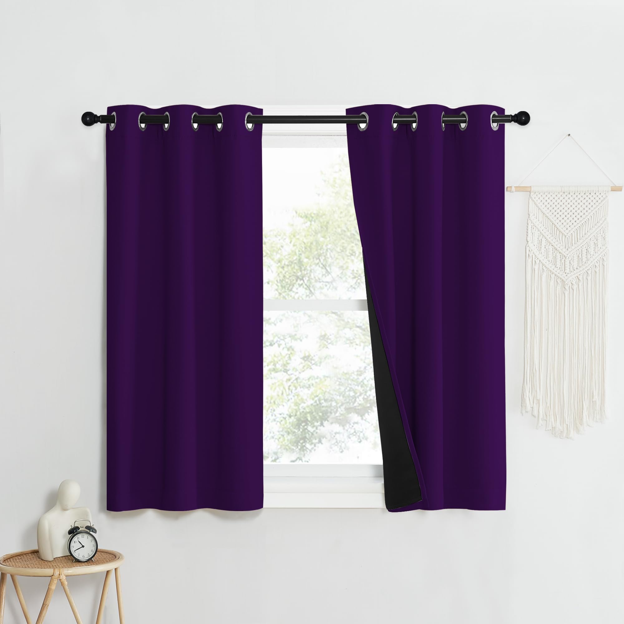 NICETOWN Kitchen Full Blackout Curtain Panels, Super Thick and Soft Insulated Window Covers, 100% Blackout Draperies with Black 