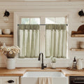 jinchan Linen Pinch Pleated Kitchen Curtains 36 Inch 2 Panels, Natural Linen Tier Curtains Back Tab Farmhouse Cafe, Light Filter