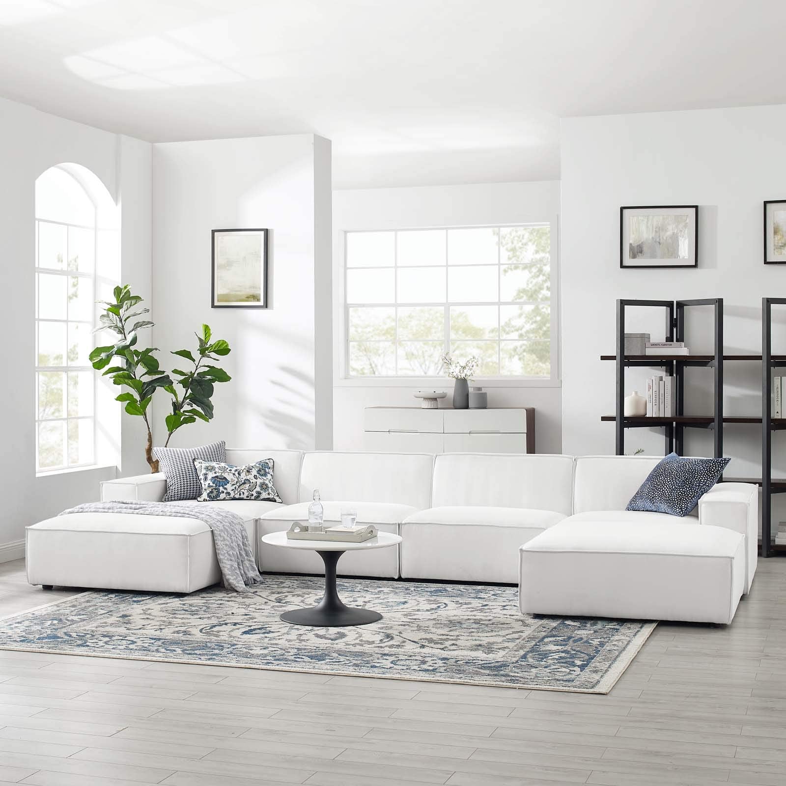 Modway Restore 6-Piece Upholstered Sectional Sofa in White
