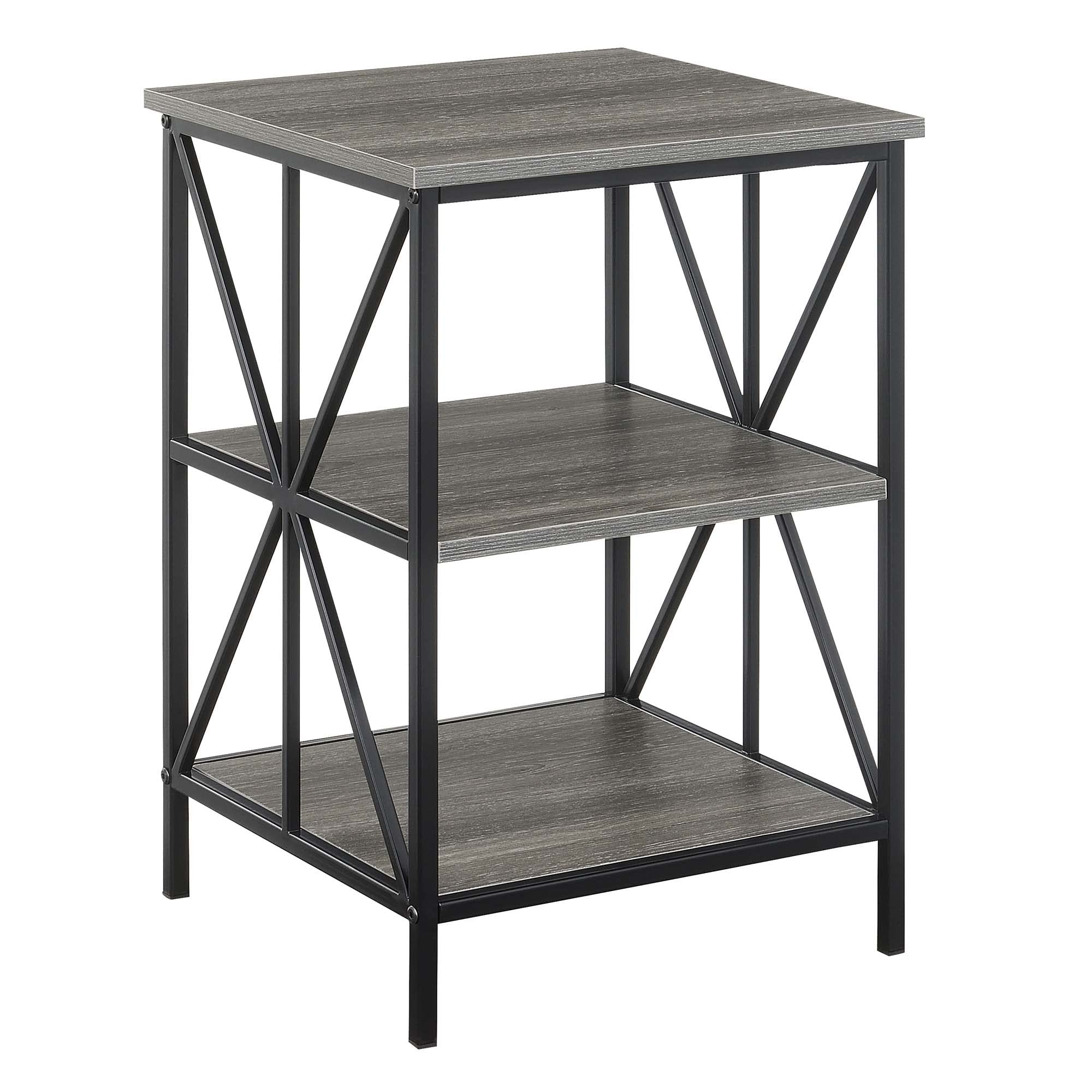 Convenience Concepts Tucson Starburst End Table with Shelves, Weathered Gray/Black