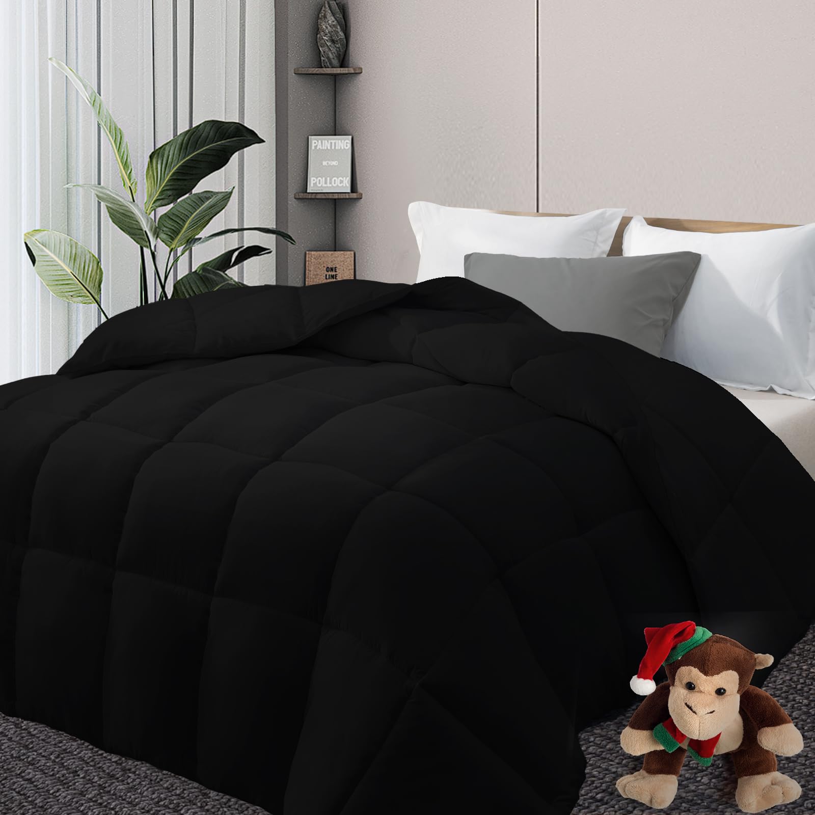 DOWNCOOL Comforters Queen Size, Duvet Insert,Black All Season Duvet, Lightweight Quilt, Down Alternative Hotel Comforter with Co
