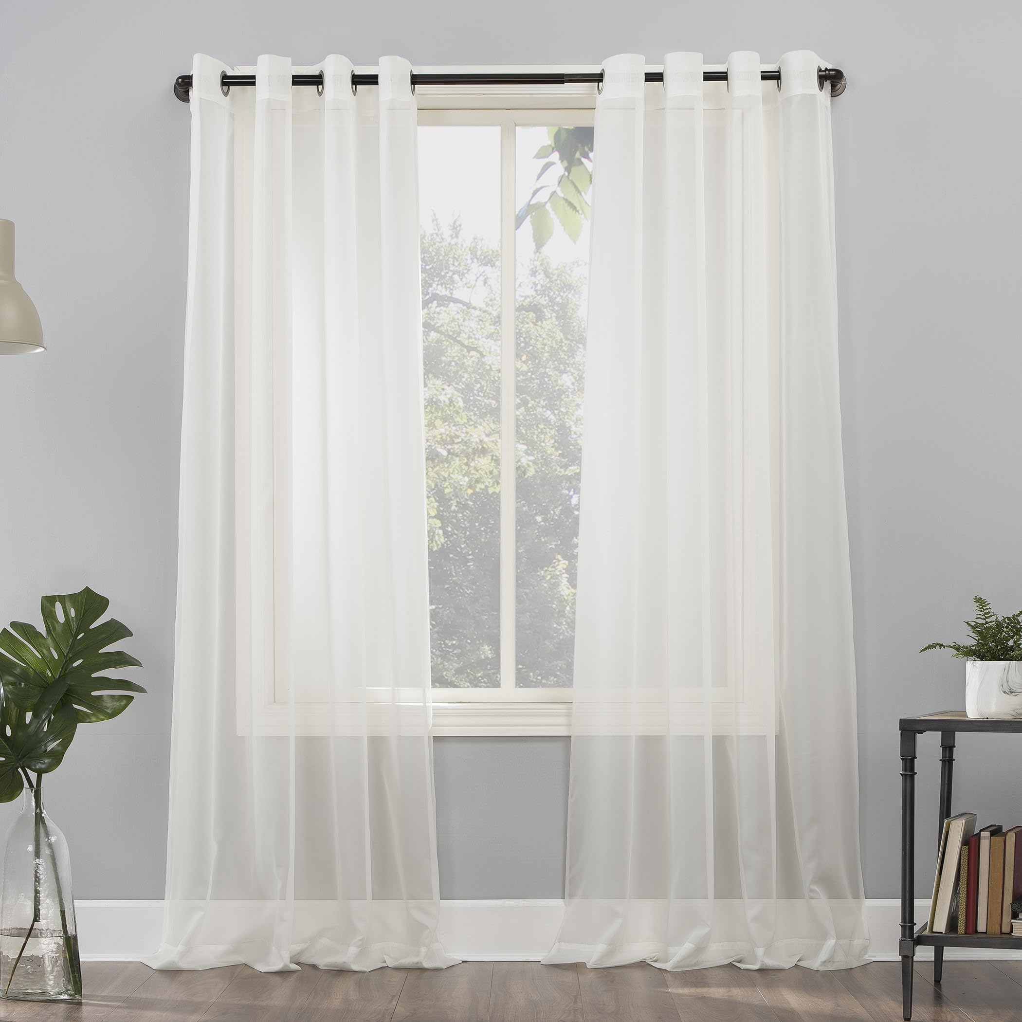 No. 918 Emily Sheer Voile Grommet Curtain Panel, 59 x 63, Eggshell Off-White