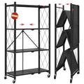 DEANIC 4 Tier Foldable Storage Shelves with Wheels, Large Capacity Shelving Unit, Freestanding Metal Wire Shelf Rack, No Assembl