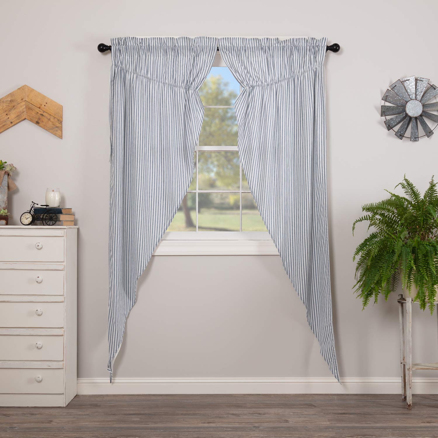 VHC Brands Sawyer Mill Blue Window Prairie Panel Set Room Darkening Farmhouse Country Drapes Striped Pattern 84x36 Curtain, 84x3
