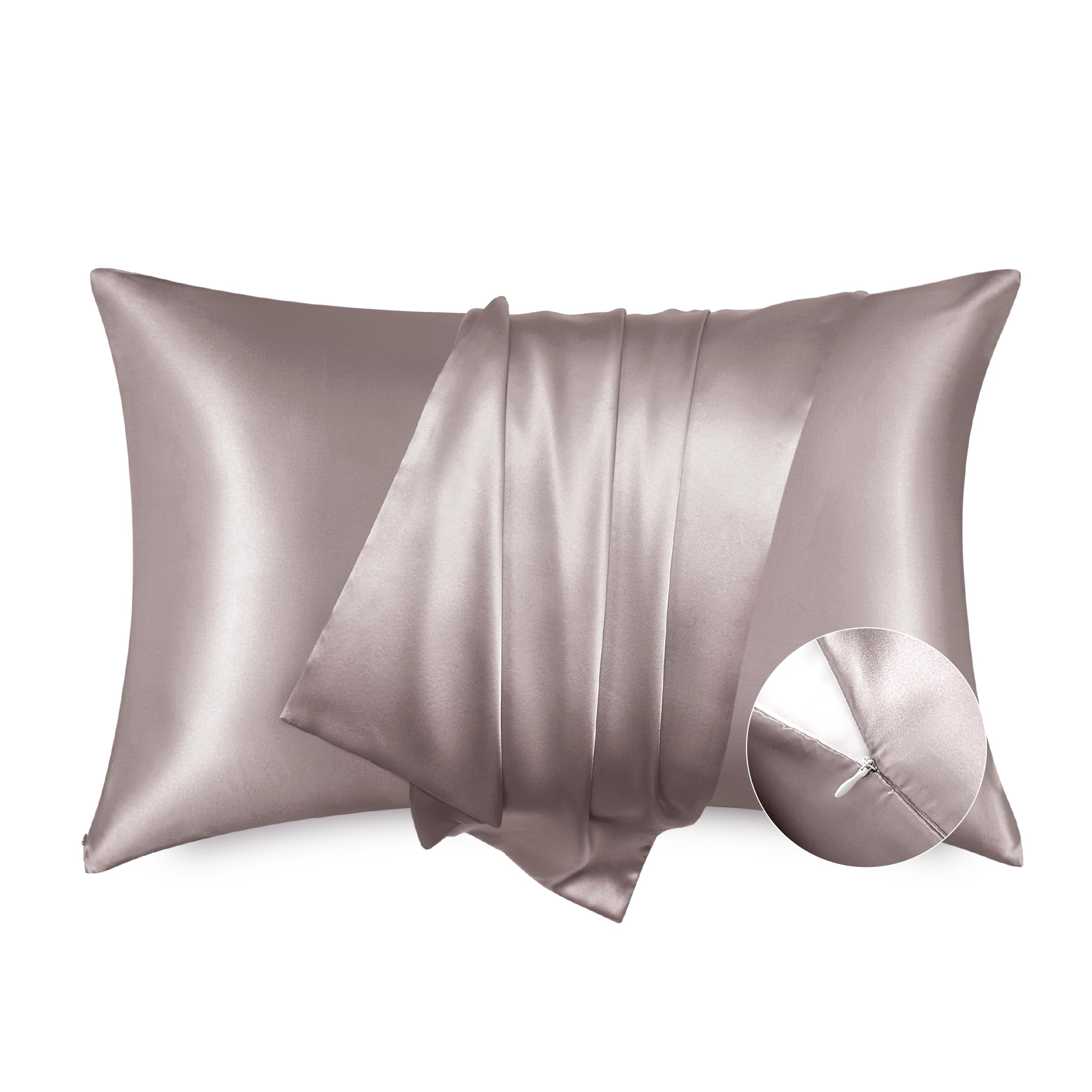 Bedsure Satin Pillowcase with Zipper, Similar to Silk Pillow Cases 2 Pack, Satin Pillow Cases Queen, Silky & Soft Bedding Pillow