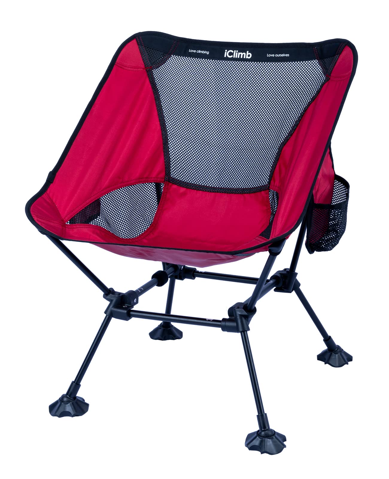iClimb Ultralight Compact Camping Folding Beach Chair with Anti-Sinking Large Feet and Back Support Webbing (Red - Square Frame 
