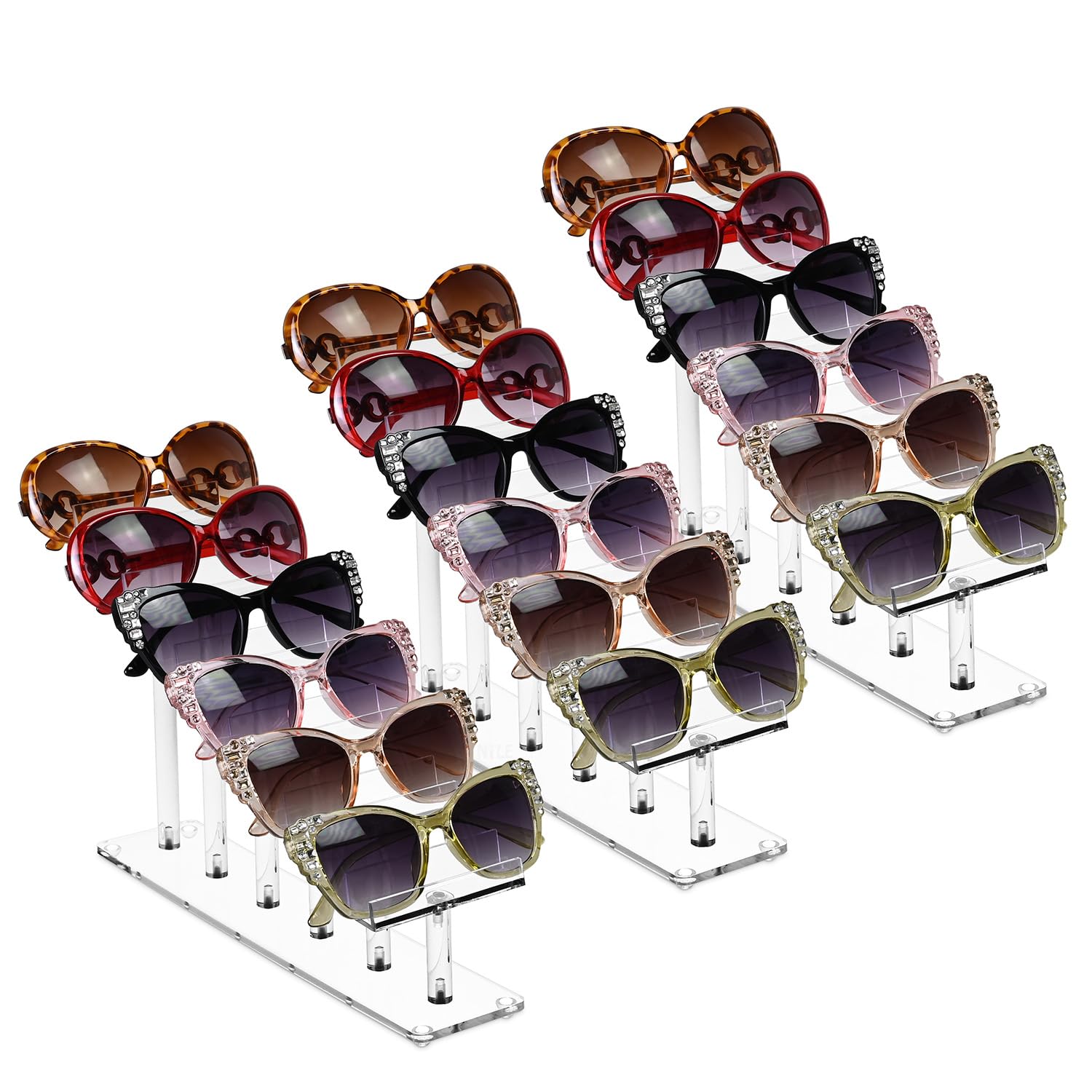 MOOCA 3 Pcs Set, Acrylic Eyeglass Holder Stand, Sunglasses Orgaznizer, Sunglass Holder, Eyeglass Display, Eyewear Rack, Glass Di
