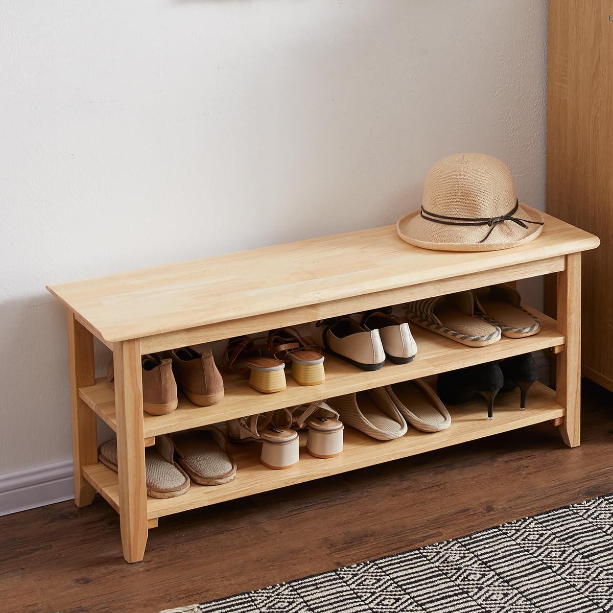 XKZG Storage Bench Wooden Shoe Rack Bench Simple Style Wood Entryway Bench (Natural,39.4)