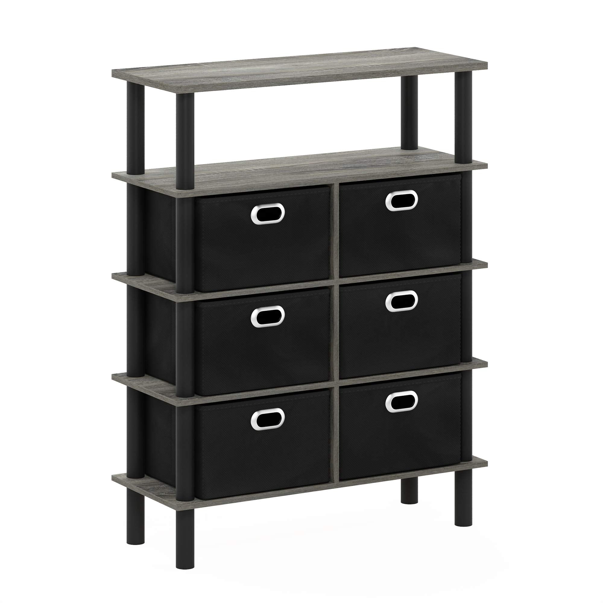 FURINNO Frans Turn-N-Tube Console Table, French Oak Grey/Black/Black