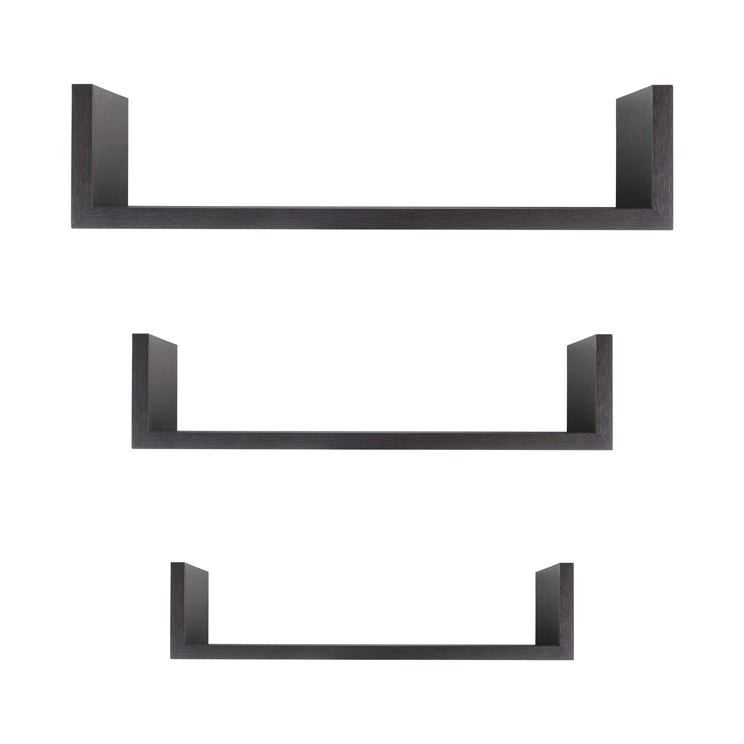 Danya B. Contemporary Laminated MDF Floating U Wall Decor Shelves, Bathroom or Living Room Wall Decor, (3 Shelf Pack) (Walnut)