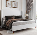Jocisland King Bed Frame Upholstered Bed Frame and Wingback Headboard/Wood Slat Support/No Box Spring Needed/Easy Assembly/White