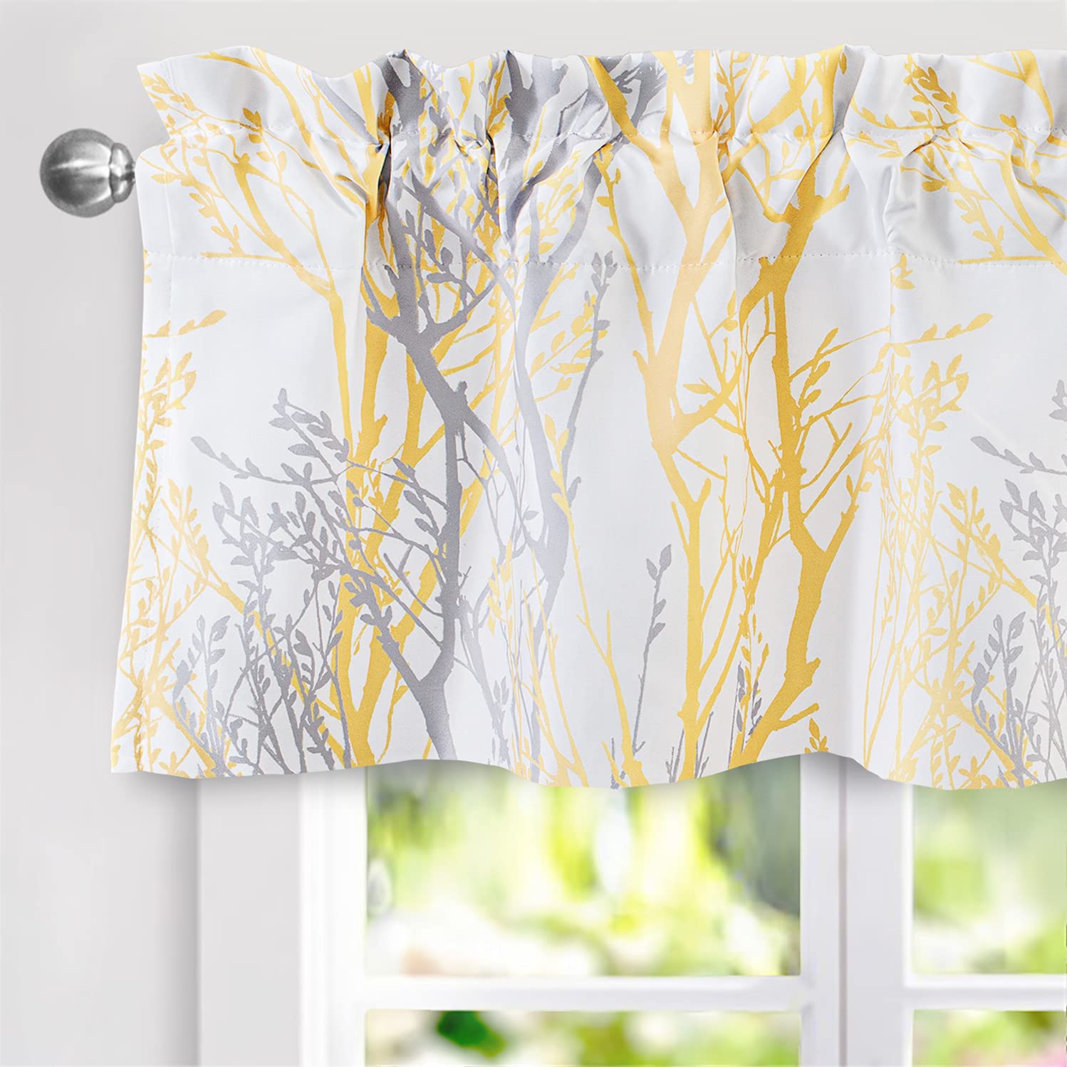 DriftAway Tree Branch Abstract Ink Printing Lined Thermal Insulated Window Curtain Valance Rod Pocket 52 Inch by 14 Inch Plus 2 