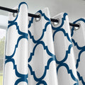 Melodieux Moroccan Fashion Thermal Insulated Grommet Room Darkening Curtains for Living Room, 52 by 63 Inch, Off White/Royal Blu
