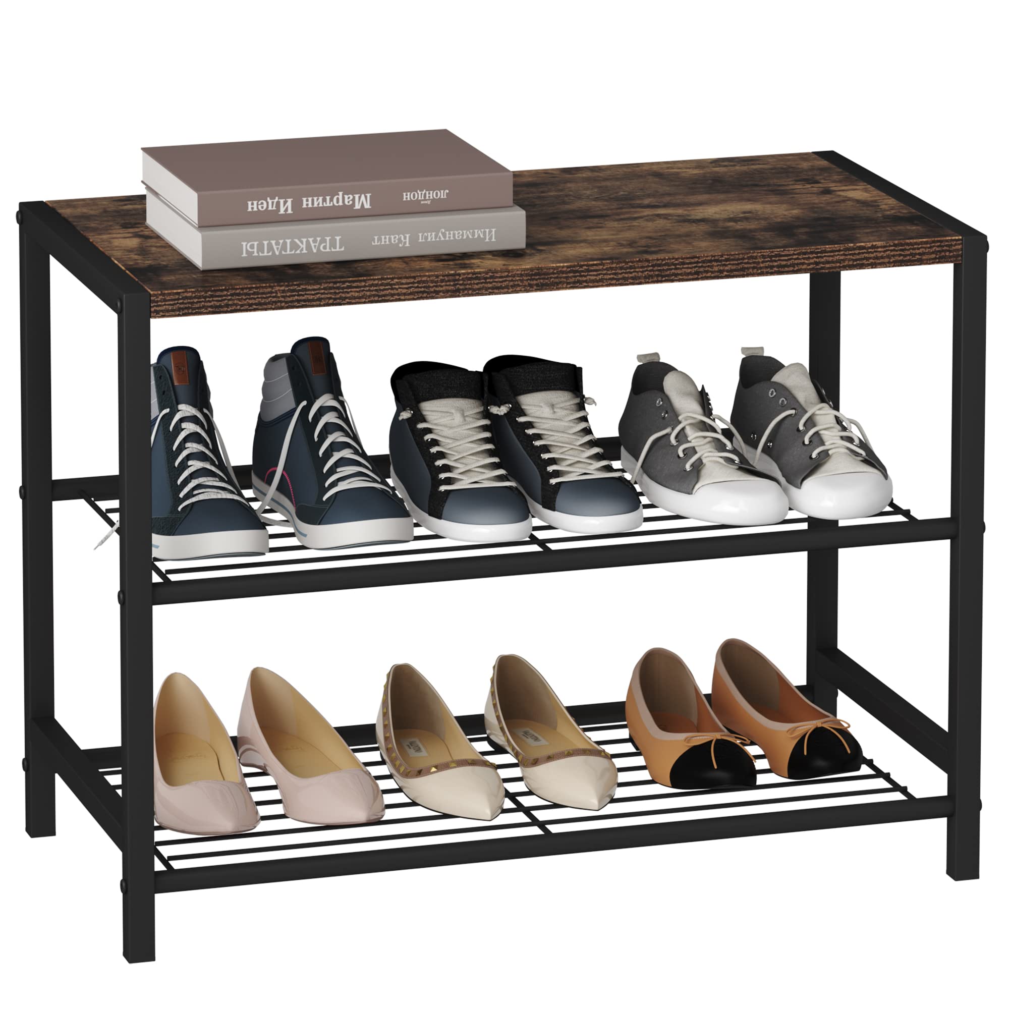 HOMEFORT 3-Tier Shoe Rack, Shoe Storage Shelf, Industrial Shoe Tower, Narrow Shoe Organizer for Closet Entryway, Small Shoe Rack