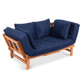 Best Choice Products Outdoor Convertible Acacia Wood Futon Sofa Furniture for Patio, Balcony, Poolside, Backyard w/Pullout Tray,