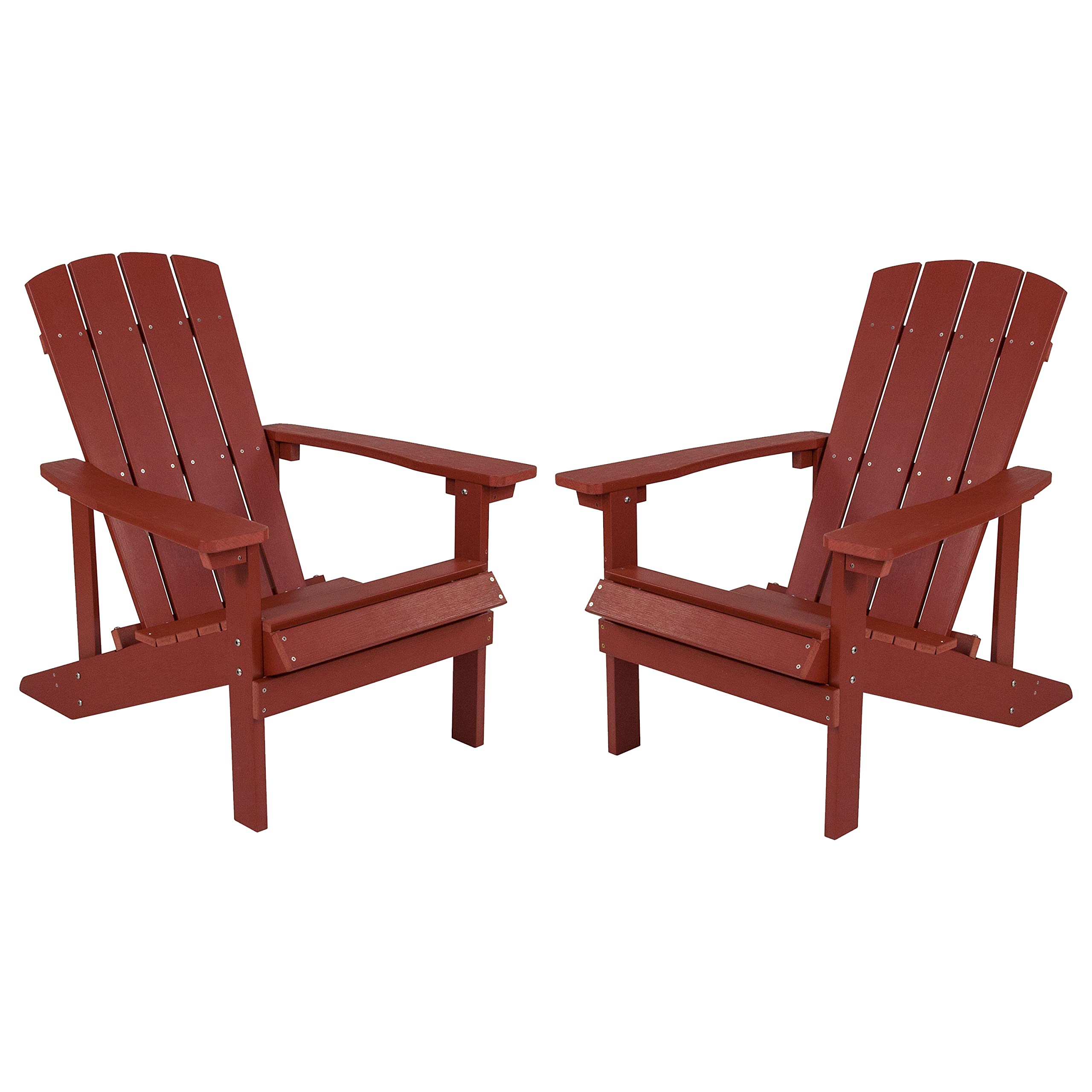 Flash Furniture Charlestown Poly Resin Adirondack Chair - Red - All Weather - Indoor/Outdoor - Set of 2