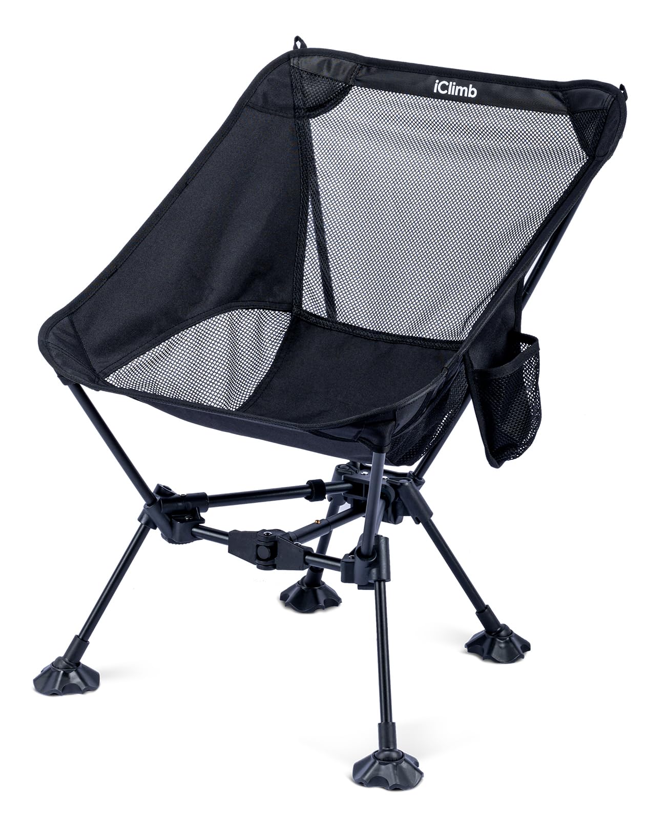 iClimb Ultralight Compact Camping Folding Beach Chair with Anti-Sinking Large Feet and Back Support Webbing (Black - Triangular 