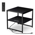 Tatub 20 End Table with Charging Station, Industrial Square Side Table with USB Ports & Outlets, Versatile 2-Tier Small Nightsta
