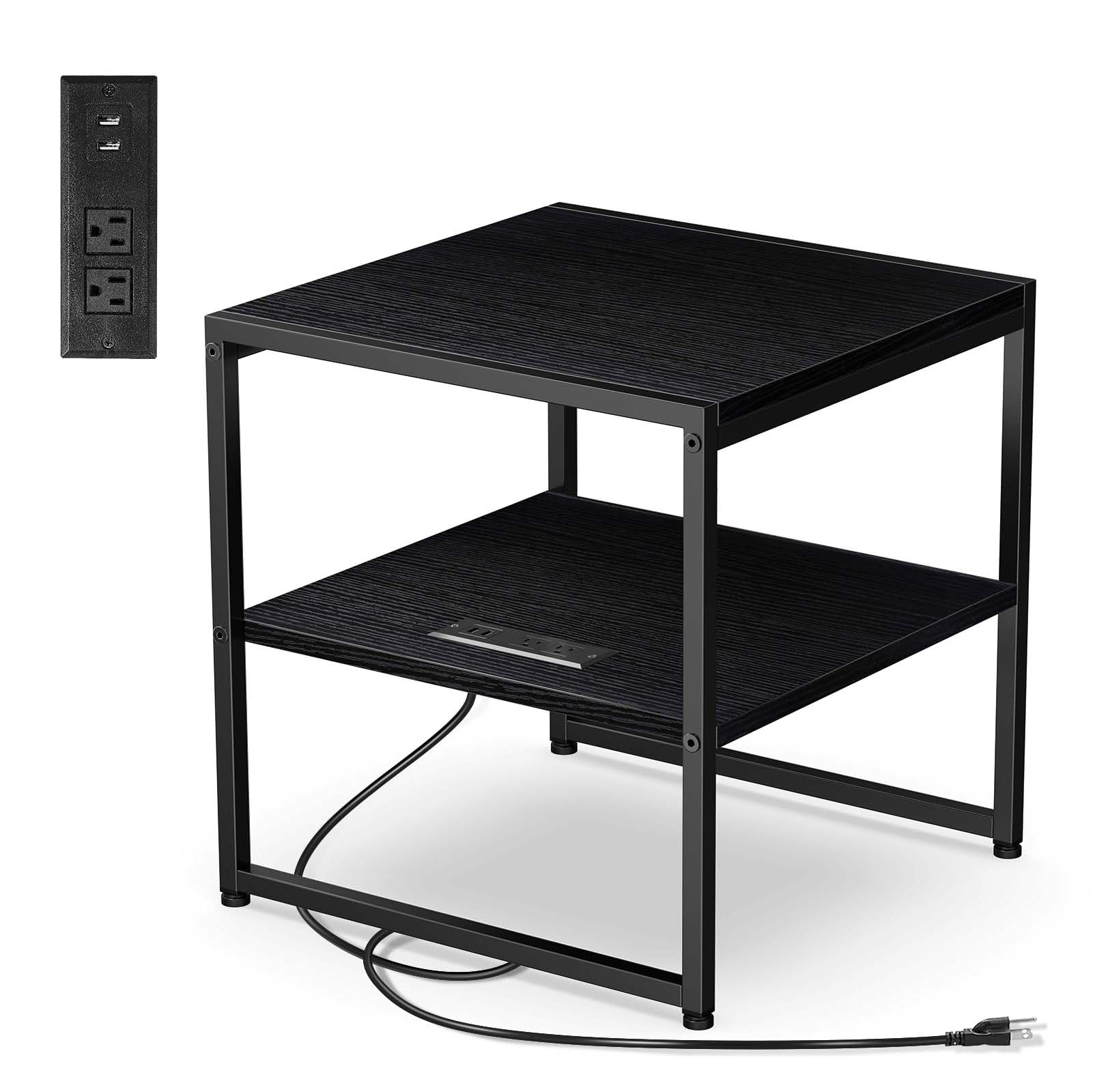Tatub 20 End Table with Charging Station, Industrial Square Side Table with USB Ports & Outlets, Versatile 2-Tier Small Nightsta