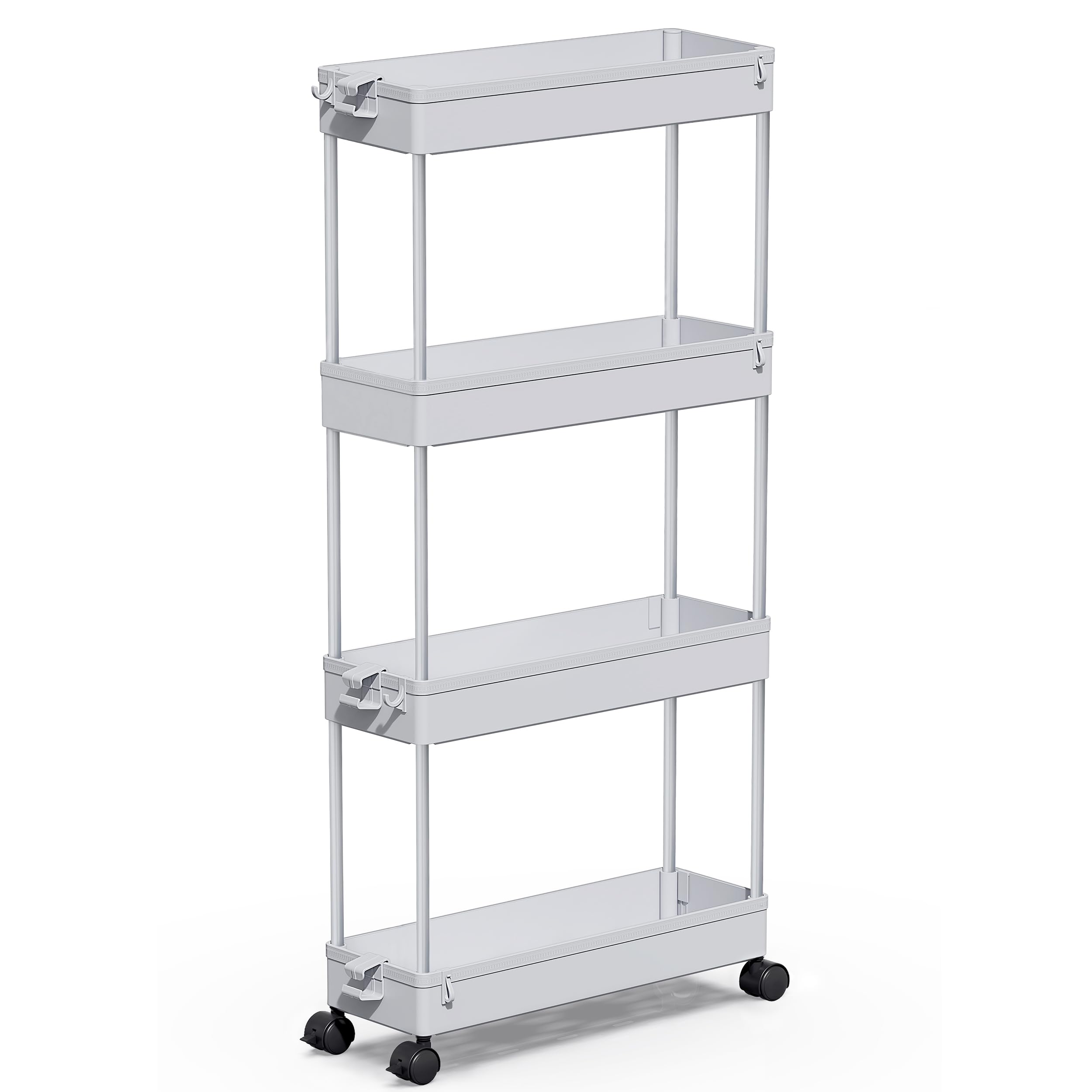 SPACEKEEPER Slim Rolling Storage Cart 4 Tier Bathroom Organizer Mobile Shelving Unit Storage Rolling Utility Cart Tower Rack for