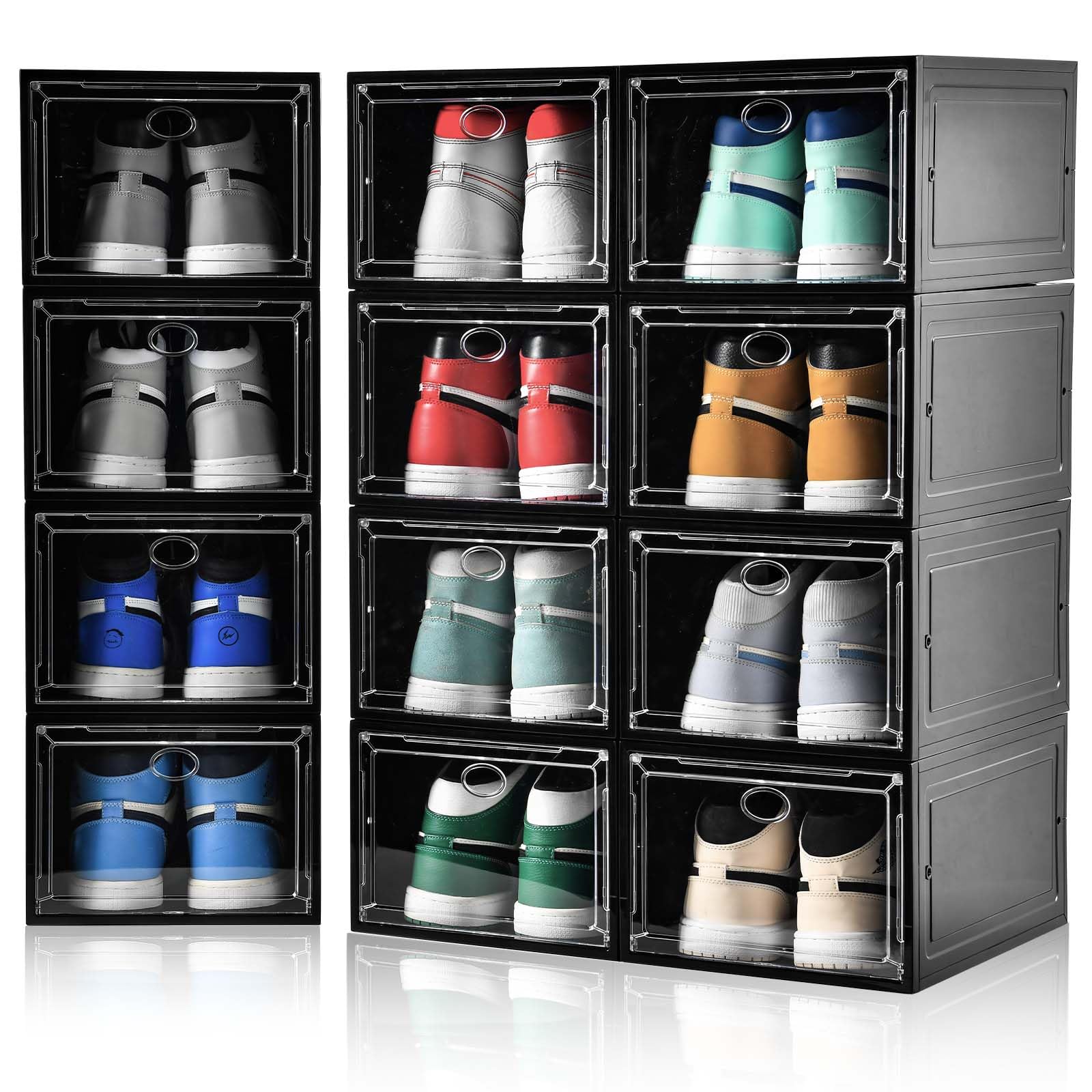 Amllas 12 Pack Shoe Boxes Stackable,Upgraded Sturdy Shoe Storage Boxes with Clear Magnetic Door,Multifunctional Sneaker Storage,