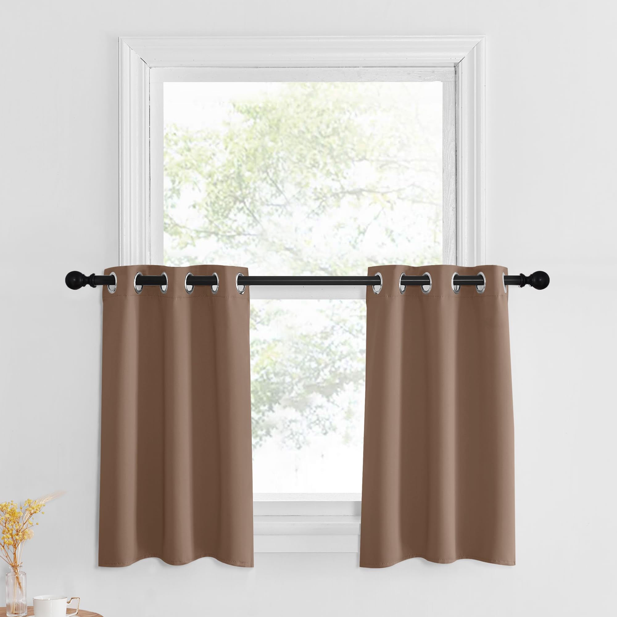 NICETOWN Cafe Curtains Over Sink Privacy Kitchen Tier Curtains Farmhouse 30 inch Length Mini Short Cabinet Caravan Bathroom Smal