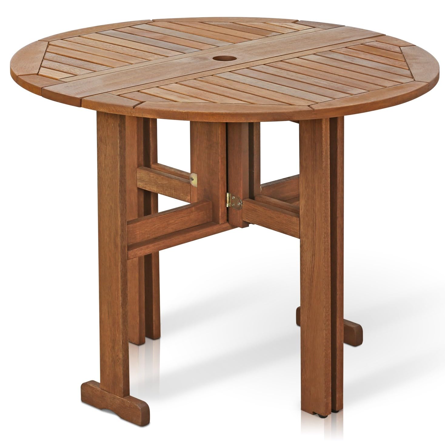 Furinno FG17035 Tioman Hardwood Patio Furniture Gateleg Round Table in Teak Oil, Natural