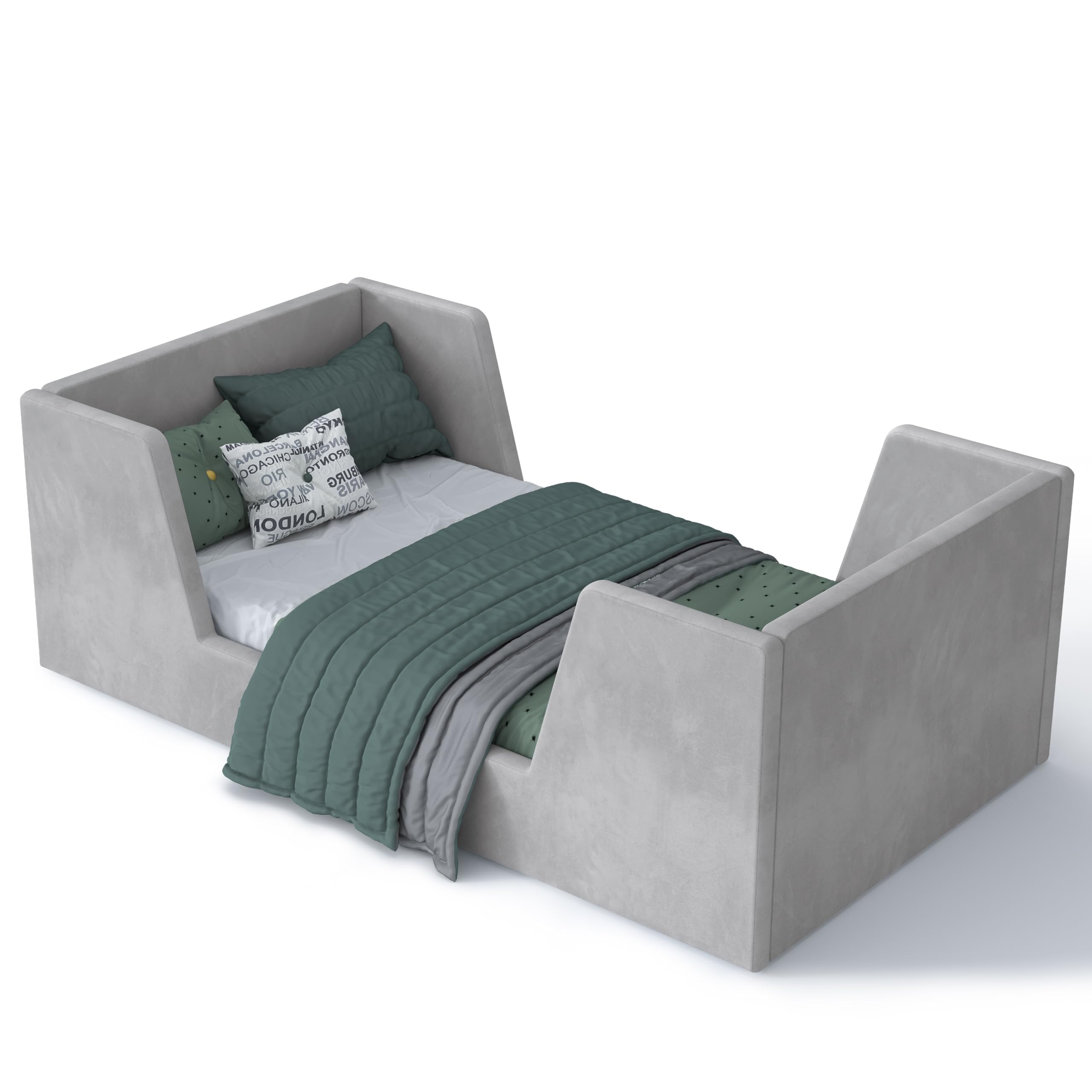 allamazing Toddler Bed, Toddler Floor Bed Frame with Guard Rails, Kids Bed for Ages 2-6 Years, Small Bed for Kids Girls and Boys
