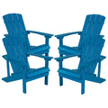 Flash Furniture Charlestown Poly Resin Adirondack Chair - Blue - All Weather - Indoor/Outdoor - Set of 4