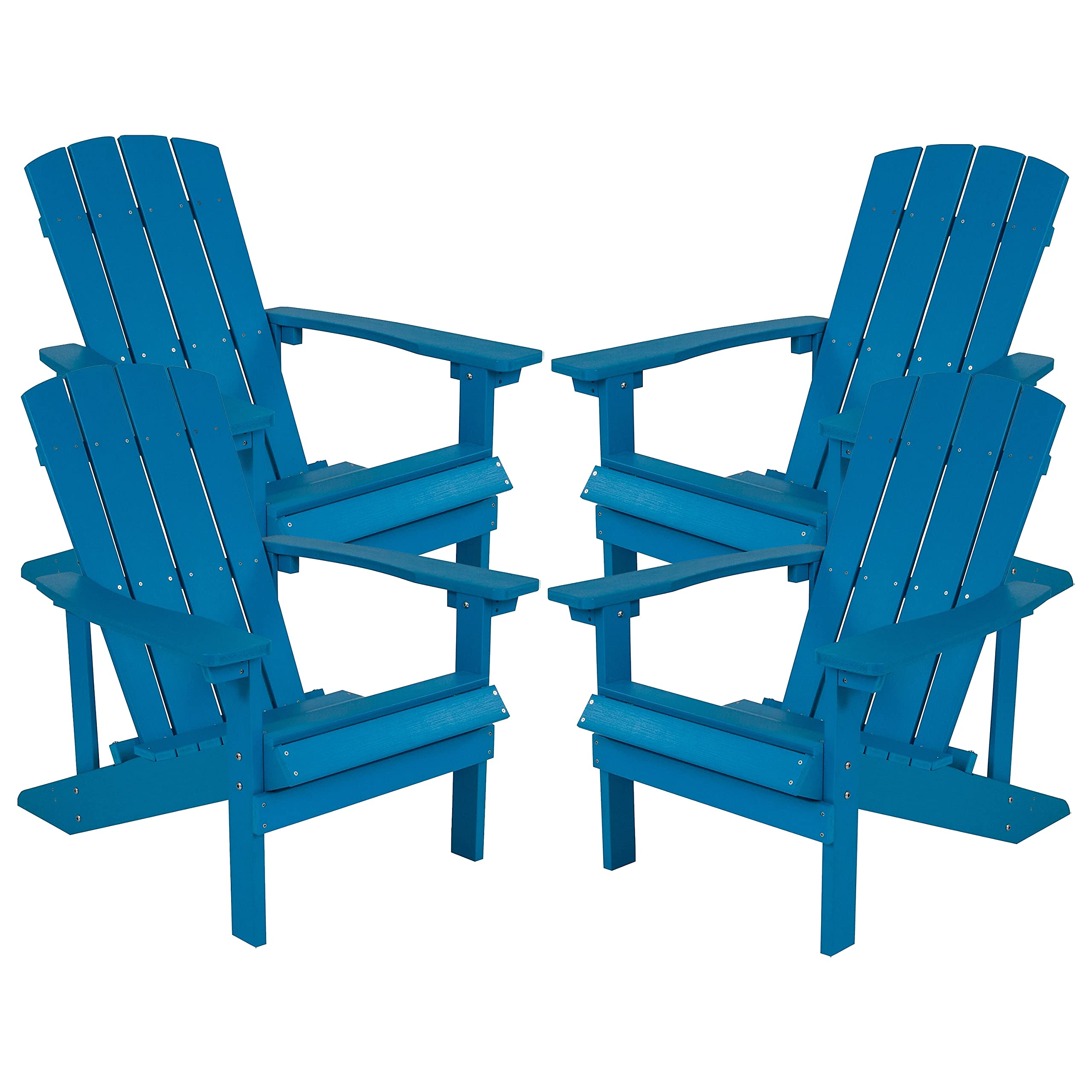 Flash Furniture Charlestown Poly Resin Adirondack Chair - Blue - All Weather - Indoor/Outdoor - Set of 4