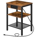HOOBRO End Table with Charging Station and USB Ports, 3-Tier Nightstand with Adjustable Shelf, Small Side Table for Small Space 